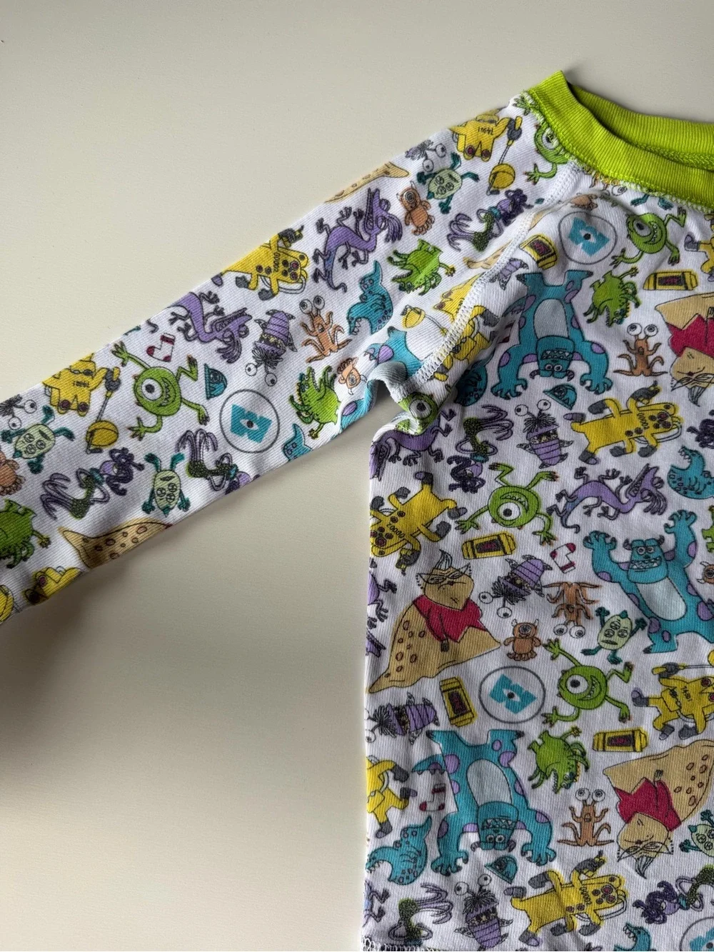 Kids Green-Accented Monsters Inc Print Pajama Set